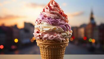 ai gerado alegre cidade vida, indulgente dentro doce gelo creme sobremesas gerado de ai foto