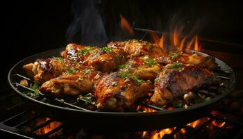 ai gerado grelhado frango perna, suculento e esfumaçado, perfeito verão piquenique lanche gerado de ai foto