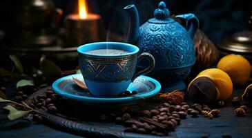ai gerado turco café uma caloroso beber cercado de especiarias foto