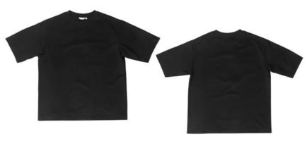 maquete de camiseta preta grande em branco na frente e nas costas isoladas no fundo branco com traçado de recorte