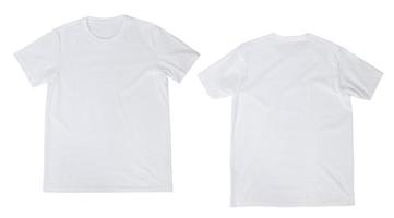 maquete de camiseta branca em branco frente e verso isoladas no fundo branco com traçado de recorte foto