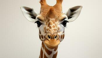 ai gerado fofa girafa olhando às Câmera, em pé dentro africano savana gerado de ai foto