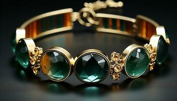 ai gerado brilhante ouro pulseira, elegante colar luxo moda acessórios gerado de ai foto