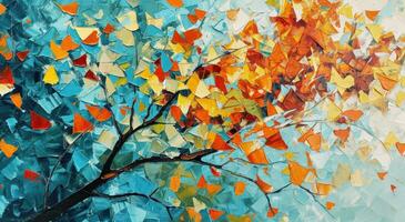ai gerado a original obra de arte com colorida folhas em uma árvore, foto