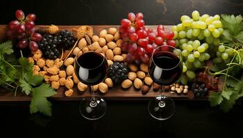 ai gerado fresco uva vinho em de madeira mesa, natureza orgânico gourmet beber gerado de ai foto