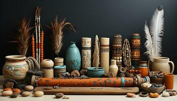 ai gerado indígena culturas' cerâmica coleção vitrines natureza criatividade e variação gerado de ai foto