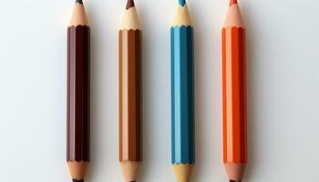 ai gerado uma vibrante coleção do colorida lápis em uma de madeira mesa gerado de ai foto