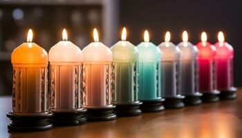 ai gerado brilhando luz de velas inflama espiritualidade dentro uma escuro, romântico celebração gerado de ai foto