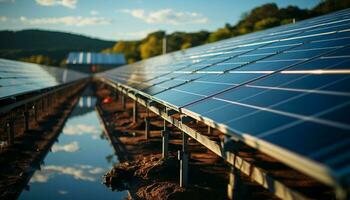 ai gerado solar painel gera eletricidade, energizando indústrias com sustentável Recursos gerado de ai foto
