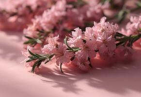 ai gerado Rosa flores estão deitado através uma Rosa fundo foto