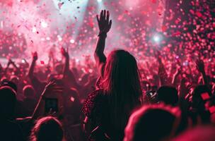 ai gerado pessoas dançando e acenando mãos durante uma show foto