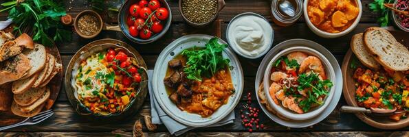 ai gerado sortimento do russo tradicional pratos. russo Comida foto