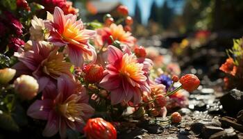 ai gerado uma vibrante ramalhete do colorida flores decora a jardim gerado de ai foto