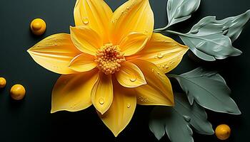 ai gerado amarelo flor reflete beleza dentro natureza lagoa gerado de ai foto