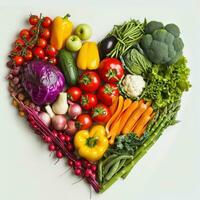 ai gerado coração forma de vários legumes e fruta foto
