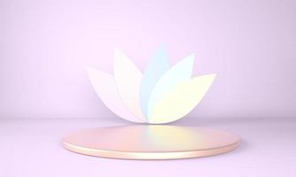 pódio de exibição do produto decorado com folhas em fundo pastel, ilustração 3D foto