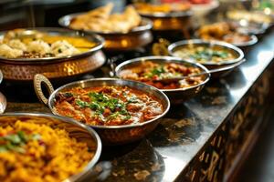 ai gerado cardápio com uma variedade do pratos para indiano restaurante foto