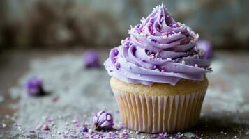 ai gerado lavanda aniversário Bolinho com cópia de espaço foto