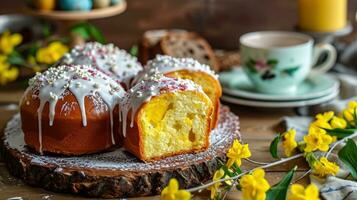 ai gerado kulich e Paska Páscoa pão foto