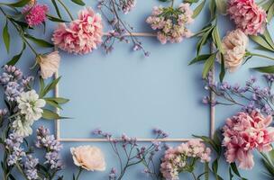 ai gerado uma quadro, Armação do papel cercado de flores e flores foto