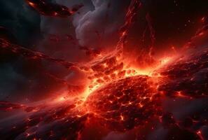 ai gerado fechar-se do fundido lava fluindo a partir de uma vulcão foto