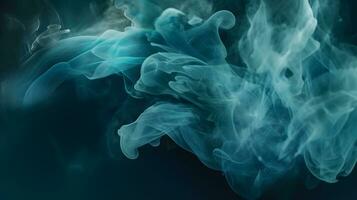 ai gerado nuvem do fumaça em Preto fundo. uma azul fumaça redemoinhos dentro a ar contra uma Preto fundo. foto