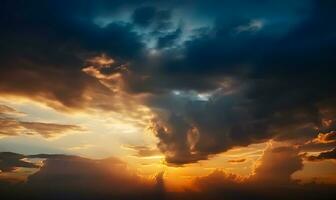 ai gerado a lindo pôr do sol Visão com a azul céu e nuvens dentro verão foto