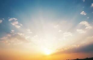 ai gerado céu azul e laranja luz do a Sol através a nuvens dentro a céu sobreviver foto