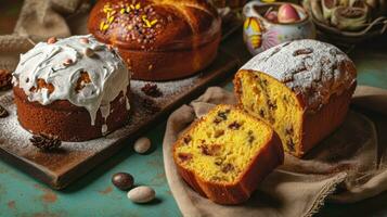 ai gerado kulich e Paska Páscoa pão foto