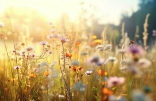 ai gerado uma verão Prado cheio do flores silvestres foto