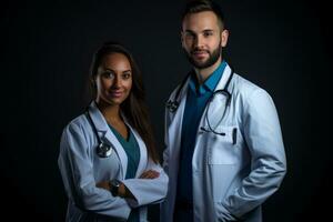 ai gerado profissional equipe do médico experts posando com confiança foto