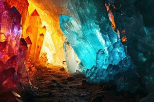 ai gerado gelo caverna. colorida gelo cristais. foto