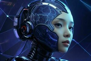 ai gerado cyborg mulher. artificial inteligência moderno tecnologia fundo. pró foto