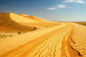 ai gerado areia deserto estrada caminho panorama com céu. pró foto