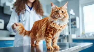 ai gerado veterinário examinar gato dentro veterinario clínica foto