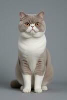 ai gerado exótico cabelo curto gato isolado em cinzento fundo foto