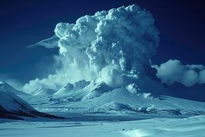 ai gerado vulcânico erupção com Nevado ártico panorama foto