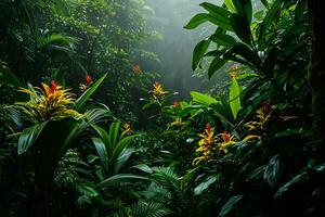 ai gerado fotografia capturando a vibrante biodiversidade do uma tropical floresta tropical foto