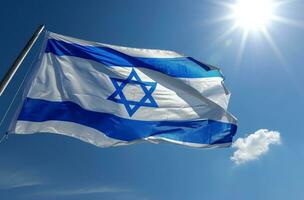 ai gerado israelense bandeira acenando dentro a vento foto