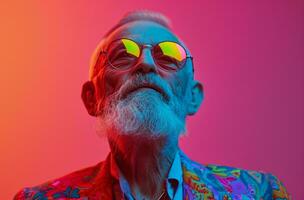 ai gerado homem vestindo uma brilhante cores com uma barba foto