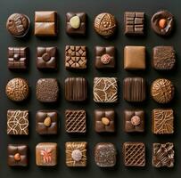 ai gerado alguns chocolates em uma plano Preto superfície realista realista precisão foto