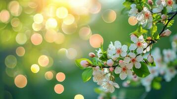 ai gerado Primavera propaganda natural fundo com flores, bokeh luzes e cópia de espaço foto