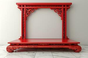 ai gerado vermelho colori brincar quadro, Armação e pódio. chinês tradicional tema. foto