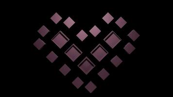 Preto plano de fundo.design.tiny Rosa quadrados compor a coração e mover dentro a animação dentro 1 direção. foto