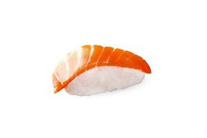 salmão nigiri em uma branco fundo isolado foto