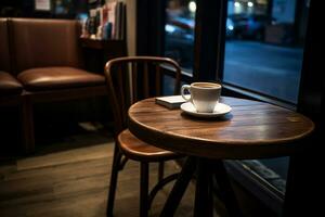 ai gerado cafeteria canto com espresso e livro foto