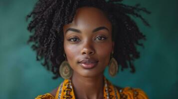 ai gerado retrato do uma lindo jovem africano mulher com afro Penteado. foto