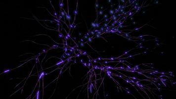 3d neural rede com elétrico impulsos. Projeto. neural galhos com velozes brilhando pulsos em Preto fundo. simples ilustração do neural impulsos dentro cérebro foto