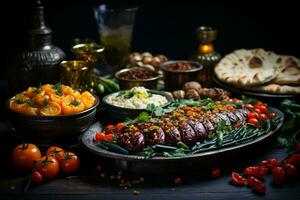 ai gerado tradicional turco sobremesa kunefe dentro a cobre prato foto
