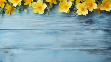 ai gerado Primavera cereja Flor galhos em turquesa azul fundo foto